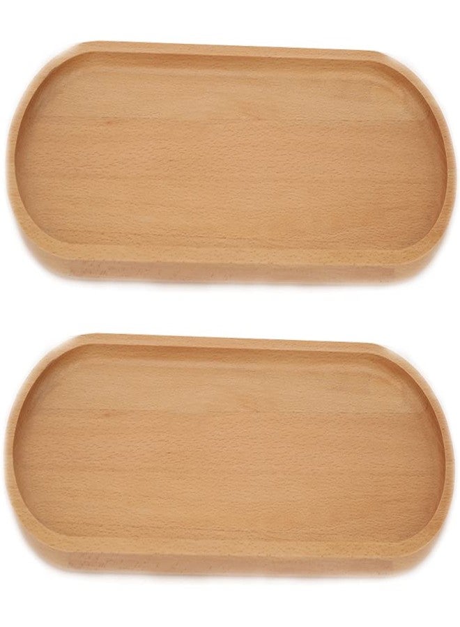 Fermus Wooden Tray, Set of 2, 12.5 Inch Long, Jewelry Dish Cosmetics Organizer Bathroom Clutter Wood Decorative Serving Platter Small Storage Tray, Oval (2 Pack) - Image 1
