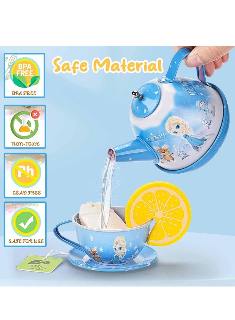SYOSI Little Girls Tea Party Set, Kitchen Playset, 48-Piece Elsa Princess Pretend Toy Kit with Tin Tea Set, Desserts, and Carrying Case - Kids Pretend Play Toys, Birthday Gift for 3-6 Year Old Girls - Image 5