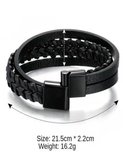 Generic Men's Black Leather Multi-Strand Bracelet Casual Black Braided Bracelet  - Image 4