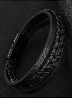 Generic Men's Black Leather Multi-Strand Bracelet Casual Black Braided Bracelet  - Image 3