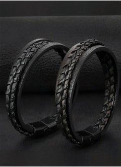 Generic Men's Black Leather Multi-Strand Bracelet Casual Black Braided Bracelet  - Image 2