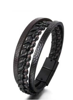 Generic Men's Black Leather Multi-Strand Bracelet Casual Black Braided Bracelet  - Image 5