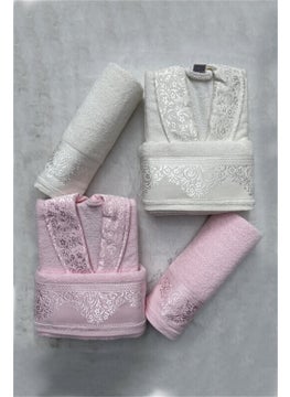 FIESTA Cotton Jacquard Family Bathrobe Set - Navy Blue - Pink 