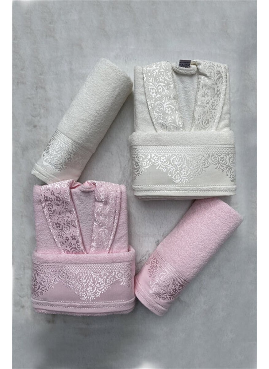 FIESTA Cotton Jacquard Family Bathrobe Set - Navy Blue - Pink 