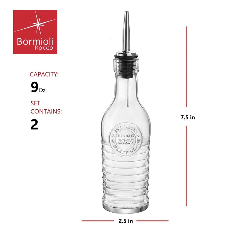 BORMIOLI ROCCO Officina 1825 Olive Oil/Vinegar Glass Bottles Stainless Steel Pouring Spout 268 ml (Pack of 2) - Image 2