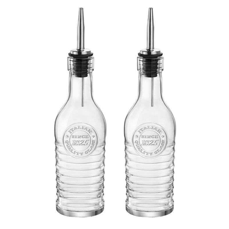 BORMIOLI ROCCO Officina 1825 Olive Oil/Vinegar Glass Bottles Stainless Steel Pouring Spout 268 ml (Pack of 2) - Image 1