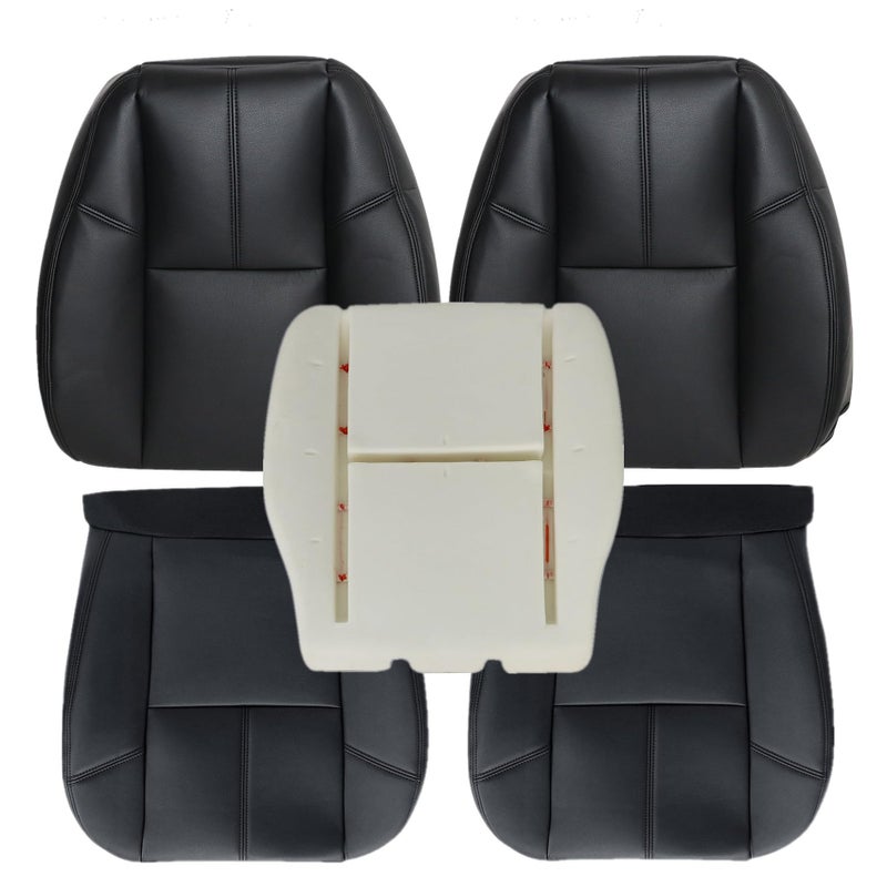 Priprilod Black Driver and Passenger Bottom Top Lean Back Driver Foam Cushion Replacement Seat Cover Fit for Chevy Silverado Tahoe Suburban Avalanche GMC Sierra Yukon XL 20072014