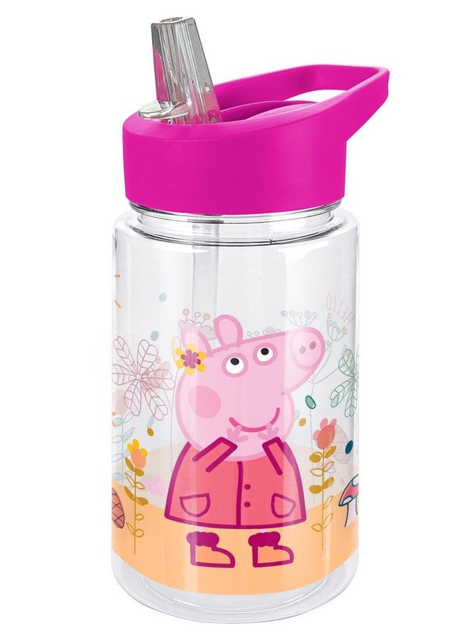 LOGOVISION Peppa Pig Kids Tritan Plastic Water Bottle with Straw Lid and Handle, Reusable Tumbler for Toddlers, Unisex for Girls and Boys, 12oz, Floral Wrap Scene - Image 1