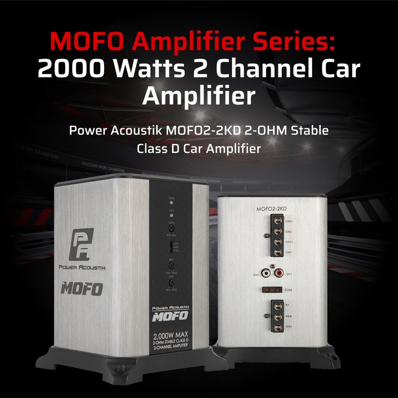 Power Acoustik Class D 2 Channel Amplifier â€“ 2000 Watt Subwoofer Amplifier for Car Audio, Compact and Stylish Car Amplifier with Variable Bass Boost and Signal Protection - Image 2