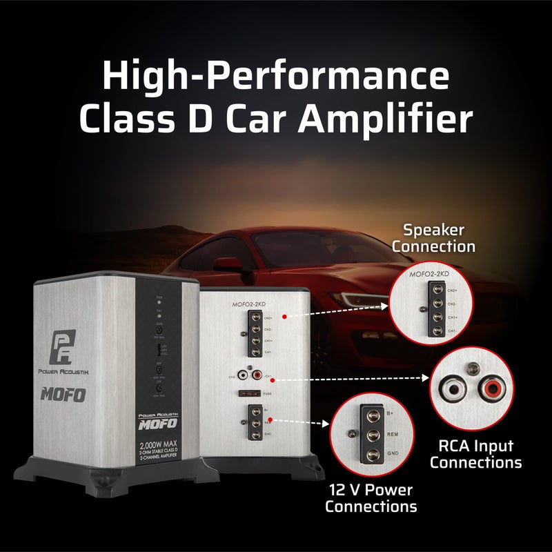 Power Acoustik Class D 2 Channel Amplifier â€“ 2000 Watt Subwoofer Amplifier for Car Audio, Compact and Stylish Car Amplifier with Variable Bass Boost and Signal Protection - Image 3