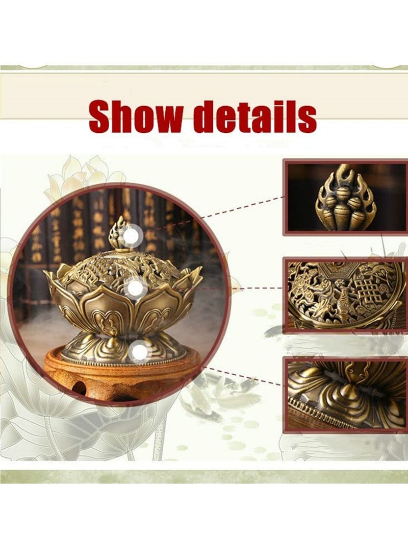 SYOSI Premium Brass Incense Burner Vintage Backflow Stick Cone Holder Home Decoration Ornaments Ideal for Stick or Coil Incense,Mosquito Incense,Resin and Charcoal (Bronze) - Image 3