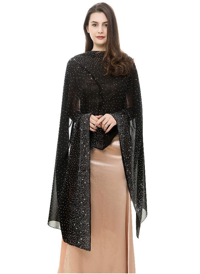 Reemonde REEMONDE Womens Pashmina Shawls and Wraps for Evening Dresses Chiffon Bridal Shawl for Wedding Dressy Rhinestones Sparkly Scarf (Black)  - Image 2