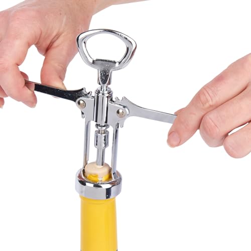 Barcraft KitchenCraft Premium Chrome Wing Corkscrew – Double Handled Wine Opener with Steel Worm, Easy Lever Mechanism for Effortless Cork Removal - Image 2