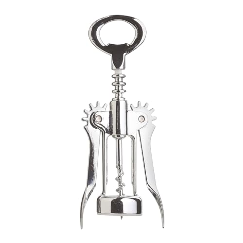 Barcraft KitchenCraft Premium Chrome Wing Corkscrew – Double Handled Wine Opener with Steel Worm, Easy Lever Mechanism for Effortless Cork Removal - Image 1