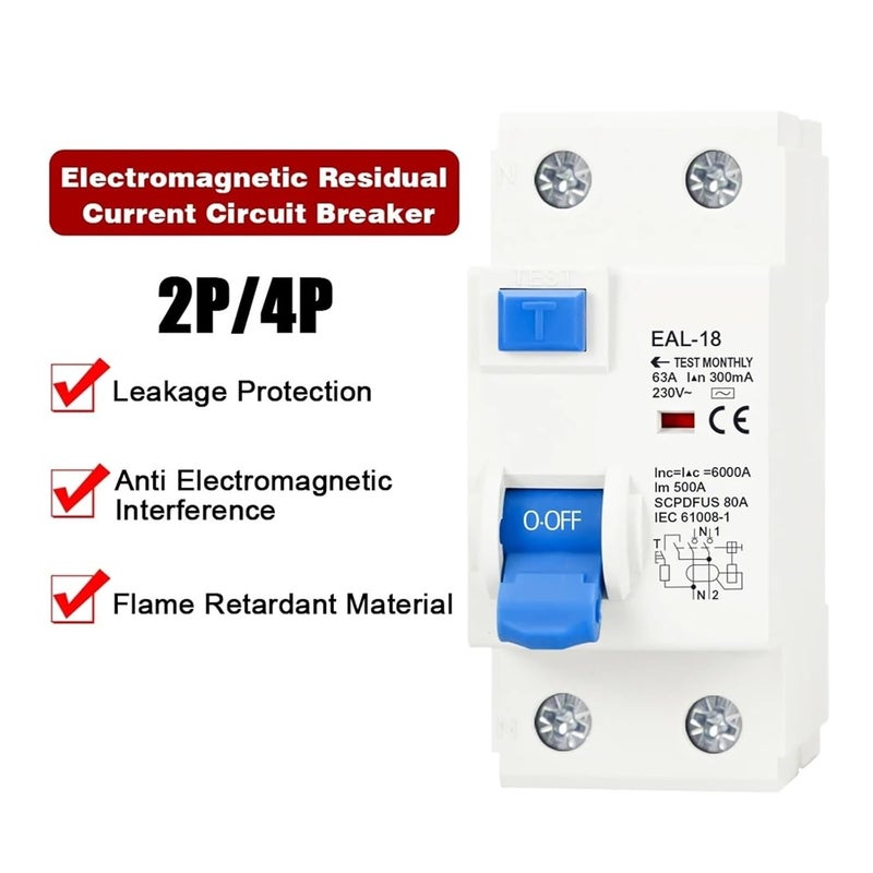 4P 25A 100mA Electromagnetic RCCB RCD ELCB Residual Current Circuit Breaker Safety Switch - Image 4
