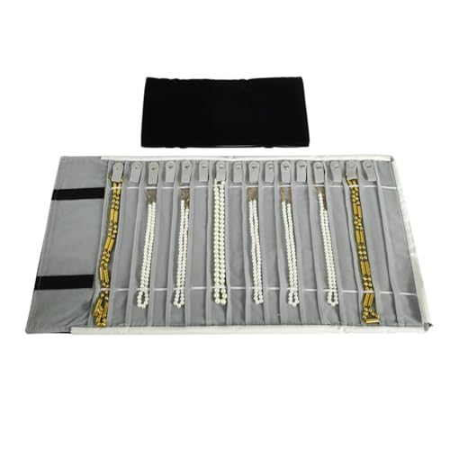 SCIKHEFT Portable Jewelry Roll Untangled Secure Necklace Travel Storage Bag Displays Holder 16 Chain (Black and Gray) - Image 1