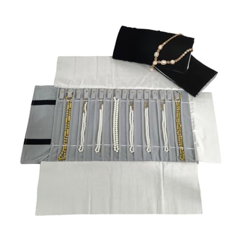 SCIKHEFT Portable Jewelry Roll Untangled Secure Necklace Travel Storage Bag Displays Holder 16 Chain (Black and Gray) - Image 2