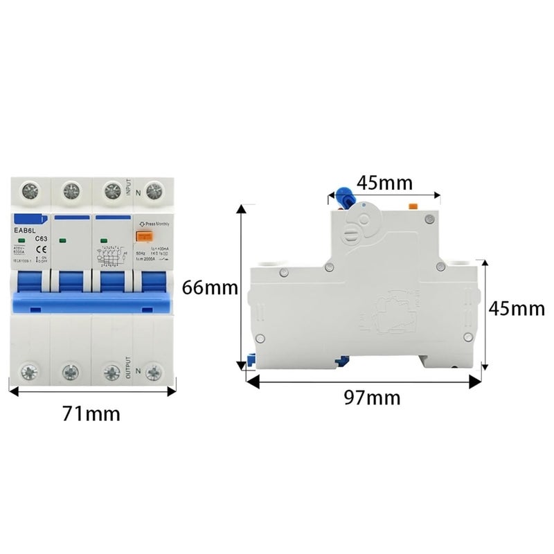 2P 63A RCBO Residual Current Circuit Breaker Overload Short Circuit Protection - Image 4