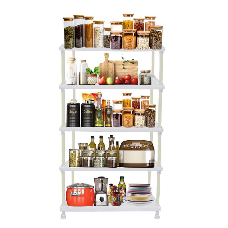 RAXON WORLD 5 Tier Tray Shelf Organizer, Multi-Purpose Storage Rack for Kitchen, Pantry and Home, Durable and Space Saving Shelving Unit (White) - Image 1