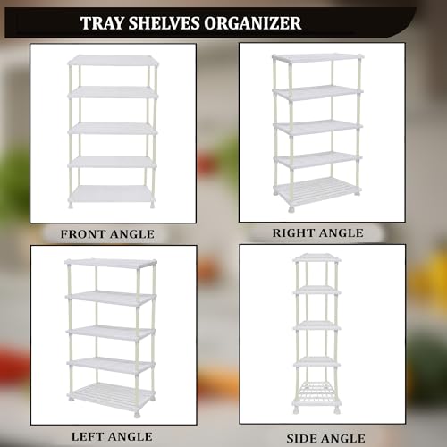 RAXON WORLD 5 Tier Tray Shelf Organizer, Multi-Purpose Storage Rack for Kitchen, Pantry and Home, Durable and Space Saving Shelving Unit (White) - Image 2