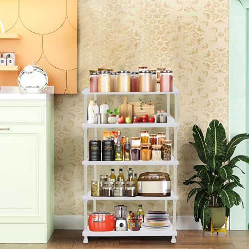 RAXON WORLD 5 Tier Tray Shelf Organizer, Multi-Purpose Storage Rack for Kitchen, Pantry and Home, Durable and Space Saving Shelving Unit (White) - Image 3