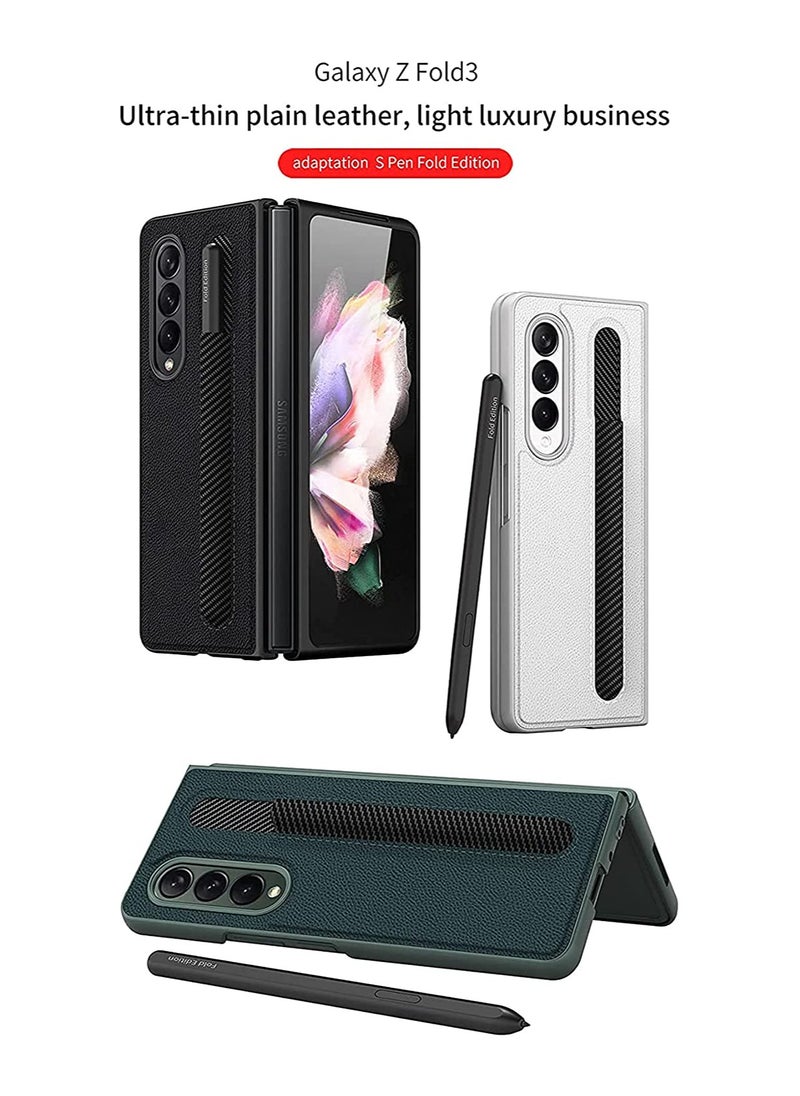 SYOSI for Samsung Galaxy Z Fold 3 5G Case with Pen Holder, Z Fold 3 Leather Case, Luxury Business Pu Leather Case with Pen Slot for Samsung Galaxy Z Fold 3 5G (Black)  - Image 2