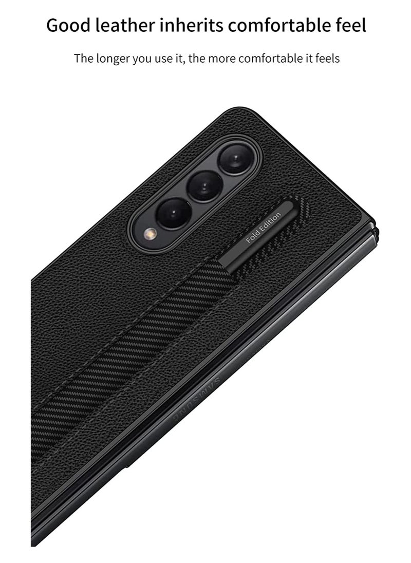 SYOSI for Samsung Galaxy Z Fold 3 5G Case with Pen Holder, Z Fold 3 Leather Case, Luxury Business Pu Leather Case with Pen Slot for Samsung Galaxy Z Fold 3 5G (Black)  - Image 3