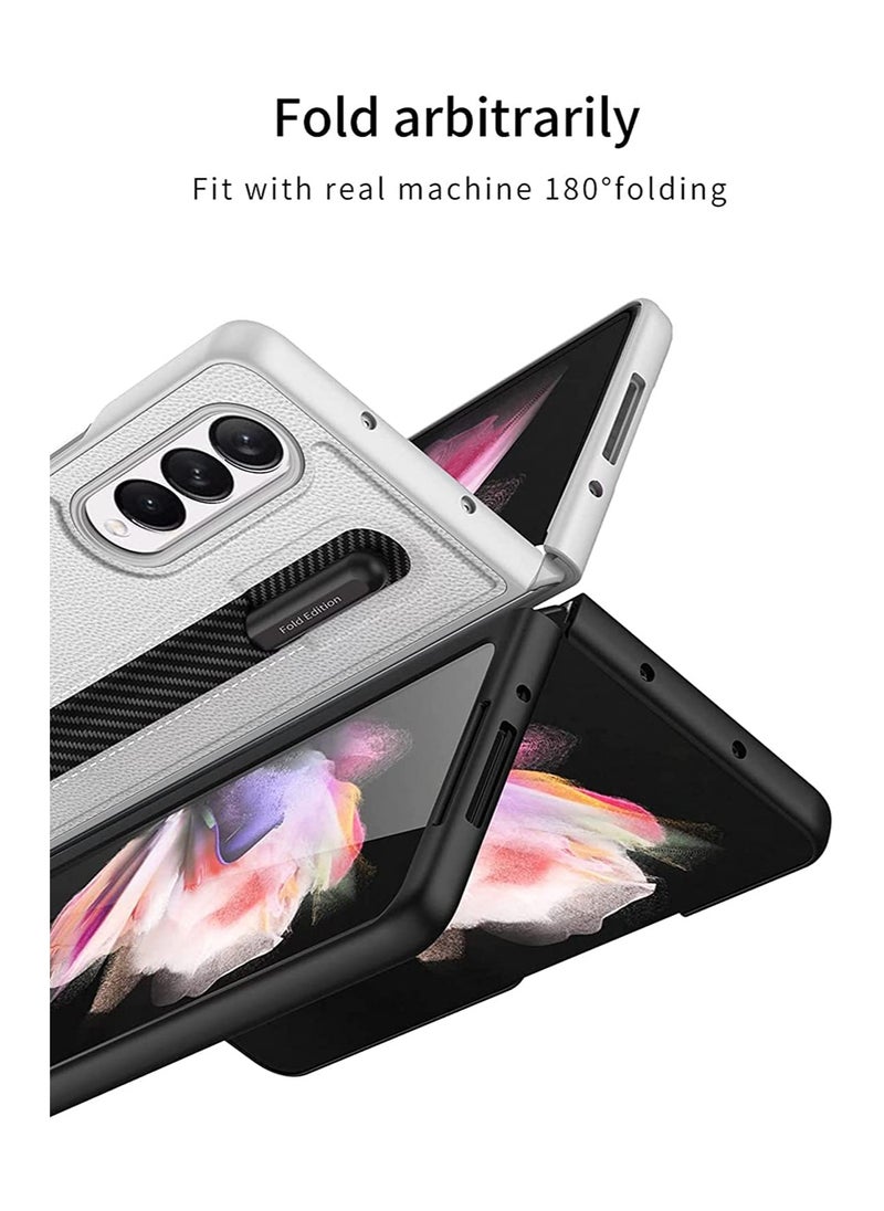 SYOSI for Samsung Galaxy Z Fold 3 5G Case with Pen Holder, Z Fold 3 Leather Case, Luxury Business Pu Leather Case with Pen Slot for Samsung Galaxy Z Fold 3 5G (Black)  - Image 4