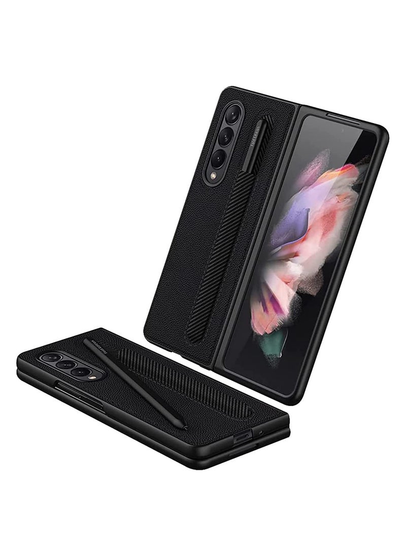 SYOSI for Samsung Galaxy Z Fold 3 5G Case with Pen Holder, Z Fold 3 Leather Case, Luxury Business Pu Leather Case with Pen Slot for Samsung Galaxy Z Fold 3 5G (Black)  - Image 1