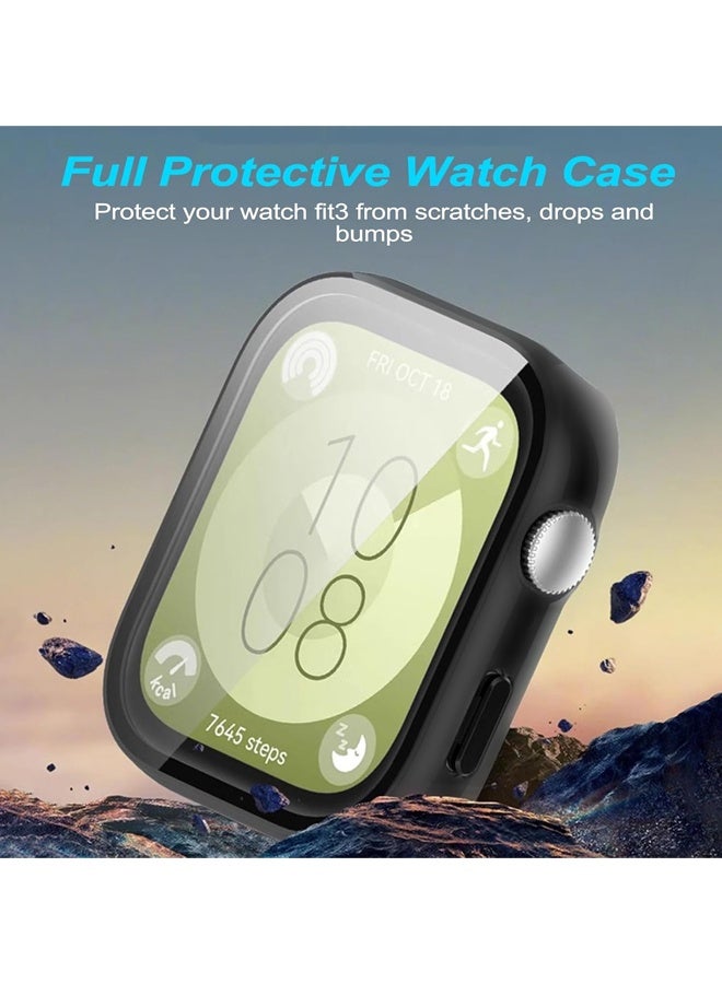【عبوة من قطعتين】 غطاء كامل مع واقي زجاجي لساعة Huawei Watch Fit 3 (46 مم)، غلاف صلب من البولي كربونات، حماية شاملة ضد الخدوش، غطاء واقي لساعة Huawei Watch Fit 3 - Image 4