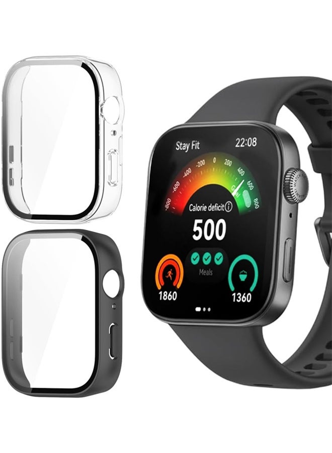 【عبوة من قطعتين】 غطاء كامل مع واقي زجاجي لساعة Huawei Watch Fit 3 (46 مم)، غلاف صلب من البولي كربونات، حماية شاملة ضد الخدوش، غطاء واقي لساعة Huawei Watch Fit 3 - Image 1