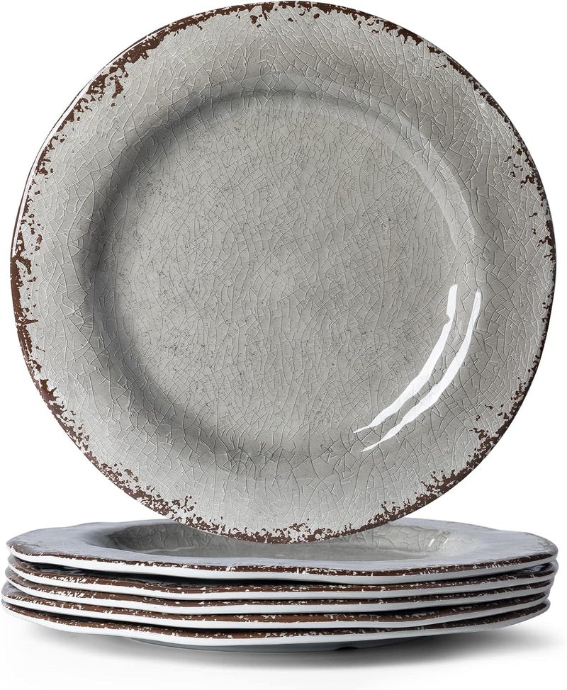 LEHAHA 9 inch Gray Melamine Plate 6 Piece Set Farmhouse SaladDessert Plates Break and Stainresistant Dishes Set Great for Dining Party Ideal for Salad Dessert and Cakes - Image 1