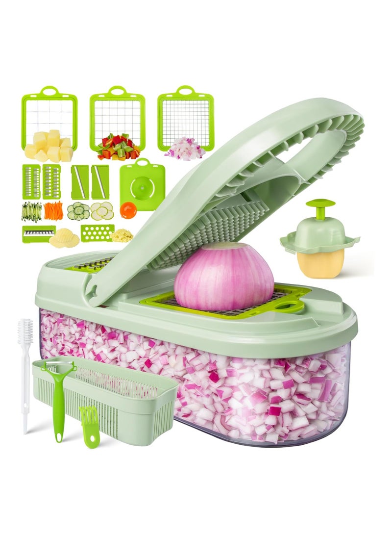 ALASAMCO Vegetable Chopper, Multifunctional Vegetable Salad Chopper, Mandoline Vegetable Slicer with 9 Blades for Kitchen, Cooking & Meal Prep (17 in 1-Green) - Image 1