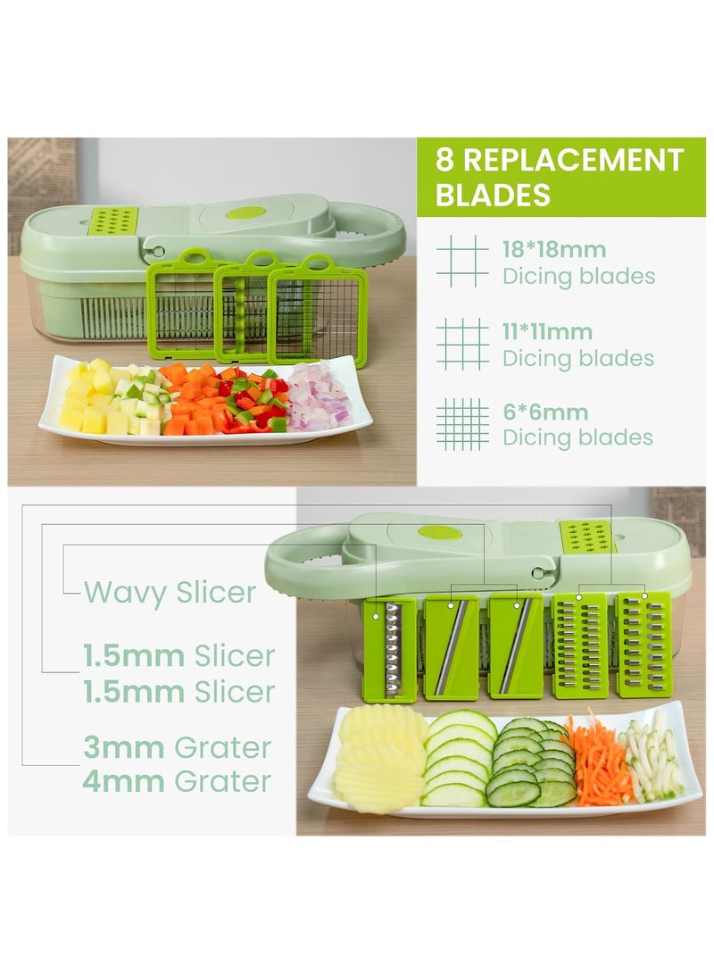 ALASAMCO Vegetable Chopper, Multifunctional Vegetable Salad Chopper, Mandoline Vegetable Slicer with 9 Blades for Kitchen, Cooking & Meal Prep (17 in 1-Green) - Image 3