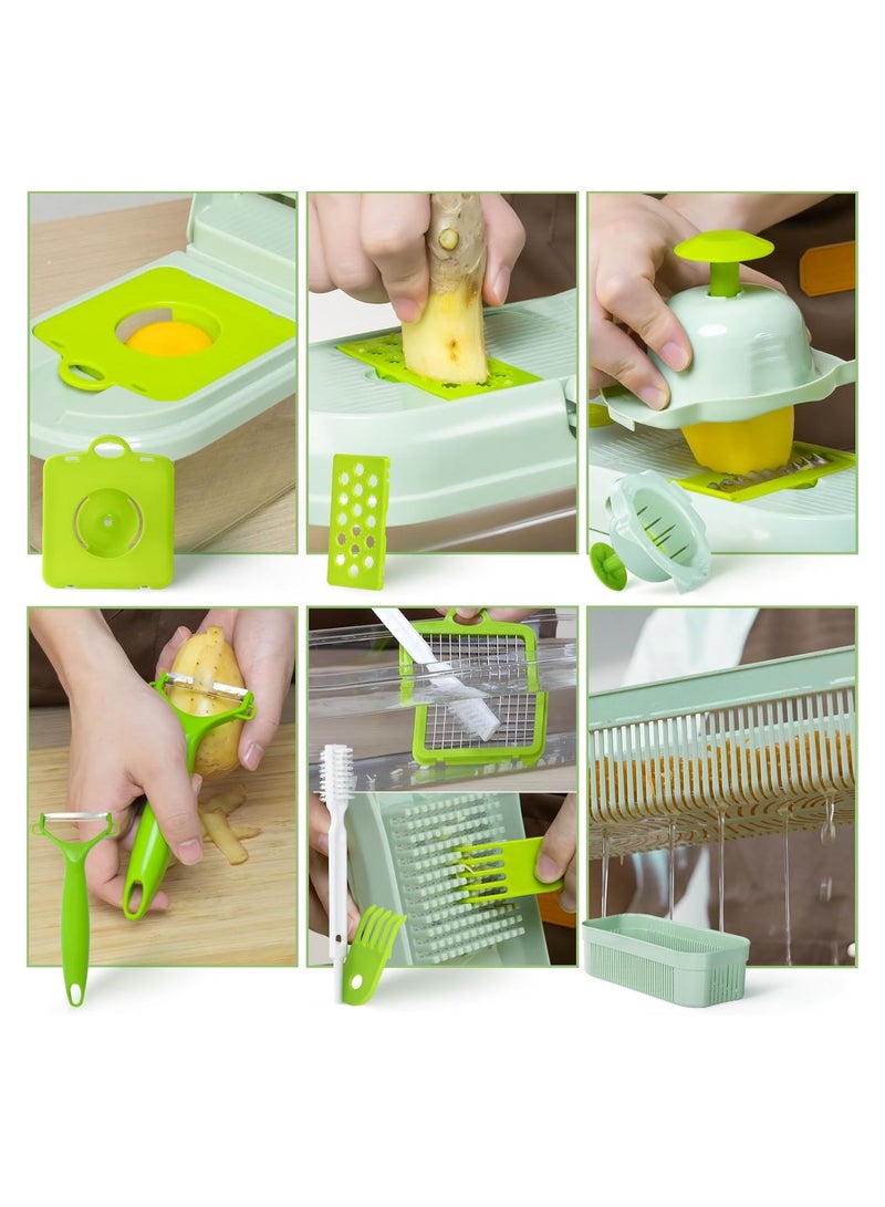 ALASAMCO Vegetable Chopper, Multifunctional Vegetable Salad Chopper, Mandoline Vegetable Slicer with 9 Blades for Kitchen, Cooking & Meal Prep (17 in 1-Green) - Image 4