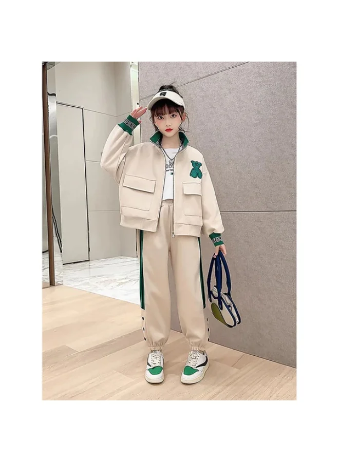 LITTLE SURPRISE BOX Casual Green Teddy & Cream 2Pcs Track Suit Set For Kids & Tweens