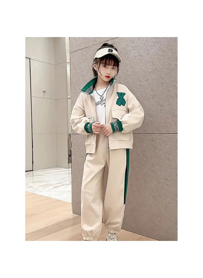 LITTLE SURPRISE BOX Casual Green Teddy & Cream 2Pcs Track Suit Set For Kids & Tweens