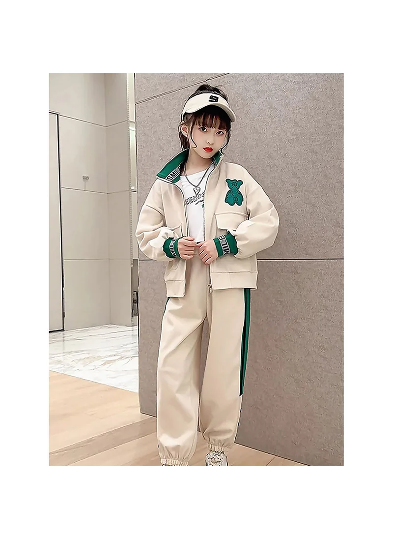 صندوق المفاجآت الصغيرة Casual Green Teddy & Cream 2Pcs Track Suit Set For Kids & Tweens-10-11Y