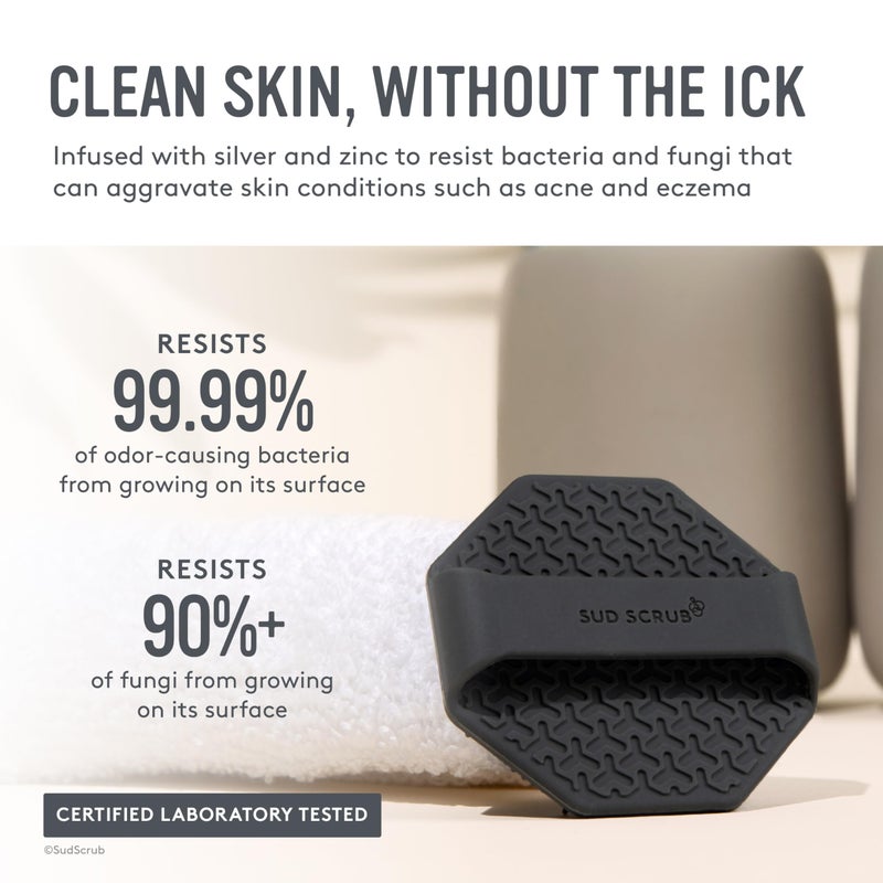 Sud Scrub® Antimicrobial Silicone Face Scrubber, 1 Pack, Gentle Face Exfoliator for Sensitive Skin, Eco Friendly Facial Cleansing Brush, Exfoliating Face Brush for Men and Women (Charcoal) - Image 2