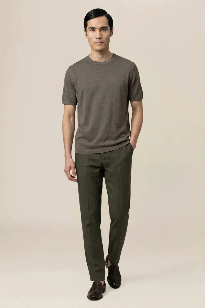 Men's trousers in 100% linen - Military