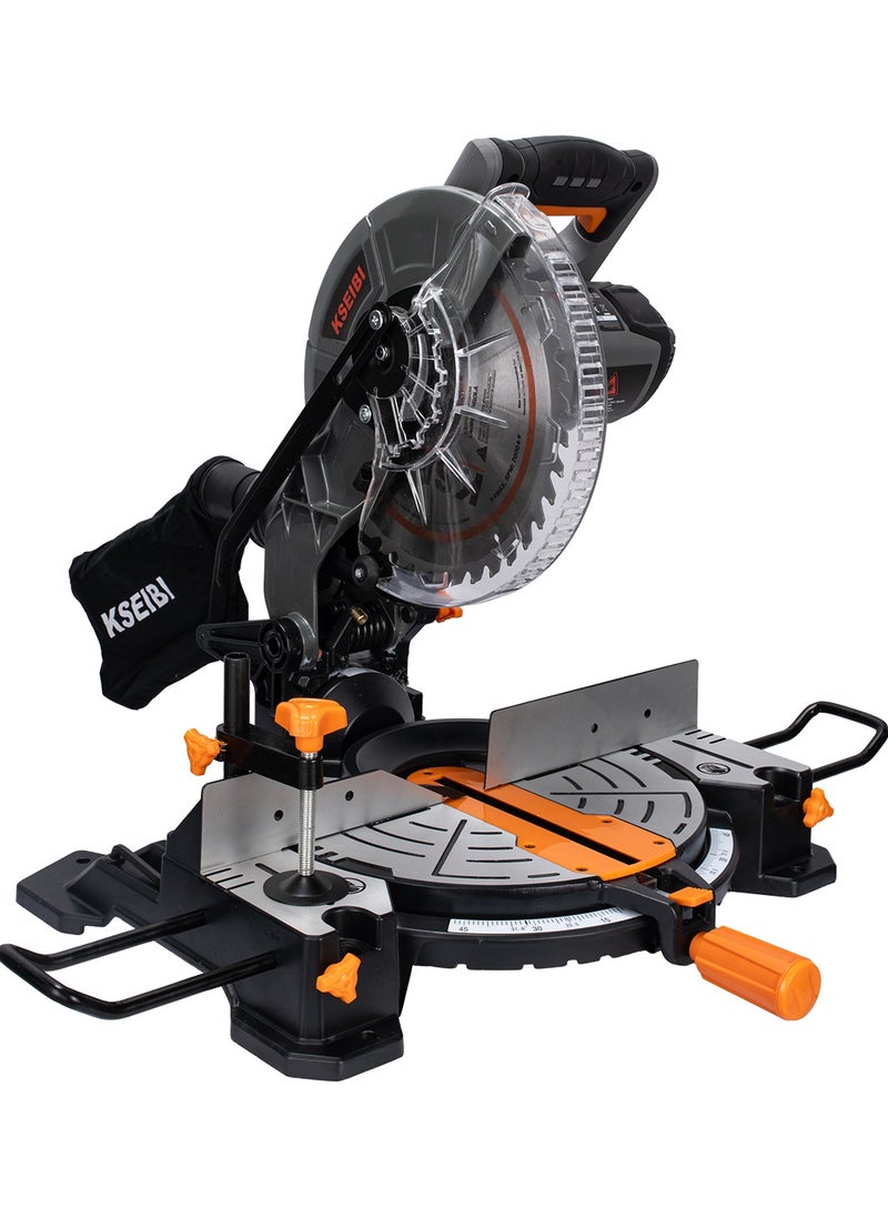 KSEIBI Mitre Saw 1800W, Saw Blade(255 X 30 X 40T), Dust Bag, 10" Miter Saw with Large Table Saw for woodworking, Accurate Miter Angles, 0-45° Bevel, Power Saw for Cutting, Trimming, Building Works, Included Cuts Wood Metal Plastic & More.  - Image 1