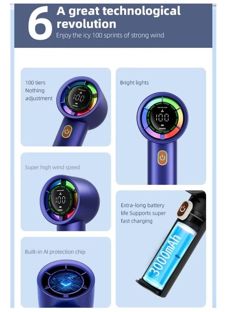 BlueFire Portable Handheld Fan USB Rechargeable Mini Cooling Fan with 3 Speed Settings Blue - Image 5