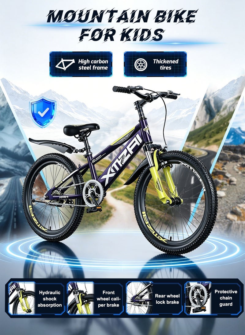XMZAI Kids Bike 20 Inch Mountain Bike for 6-12 Years Boys and Girls, High Carbon Steel Lightweight and Stable Mountain Bicycle for Youth, with Adjustable Seat and dual brake Cycle - Image 1