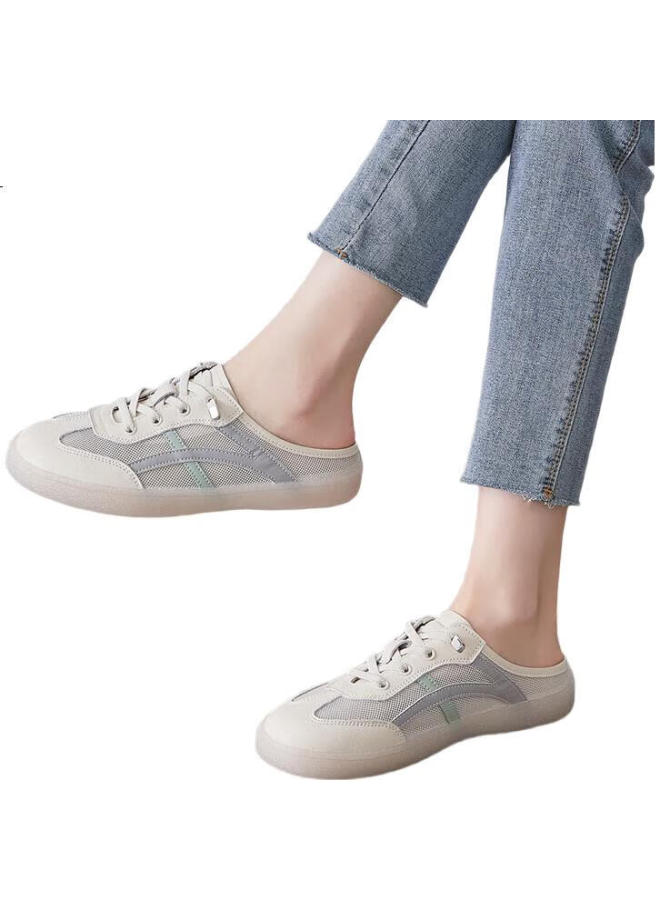 ZHR Women'S Fashion Trendy Flat Casual Slippers With Peep Toe Half Slippers Summer Shoes A67Et Beige Gray 38 - Image 3