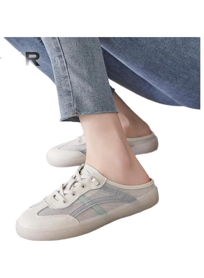 ZHR Women'S Fashion Trendy Flat Casual Slippers With Peep Toe Half Slippers Summer Shoes A67Et Beige Gray 38 - Image 2
