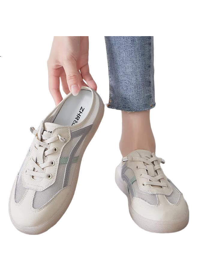 ZHR Women'S Fashion Trendy Flat Casual Slippers With Peep Toe Half Slippers Summer Shoes A67Et Beige Gray 38 - Image 1