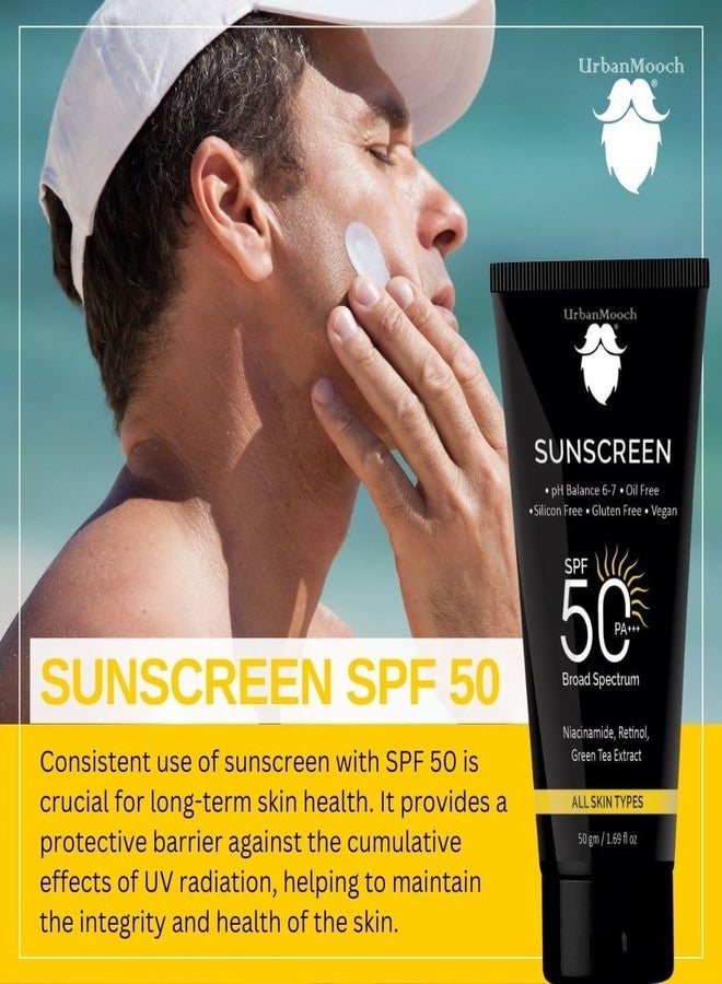 UrbanMooch Pack of 2 Daily Sunscreen For Men SPF 50 PA +++ | Sunscreen with Niacinamide | Broad Spectrum, No White Cast | Acne Safe | Non Greasy | For All Skin Types, Pack of 2 Each 50 gm - Image 4