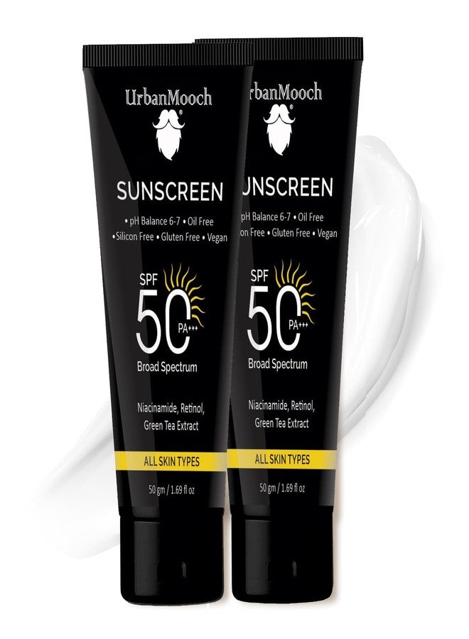 UrbanMooch Pack of 2 Daily Sunscreen For Men SPF 50 PA +++ | Sunscreen with Niacinamide | Broad Spectrum, No White Cast | Acne Safe | Non Greasy | For All Skin Types, Pack of 2 Each 50 gm - Image 1