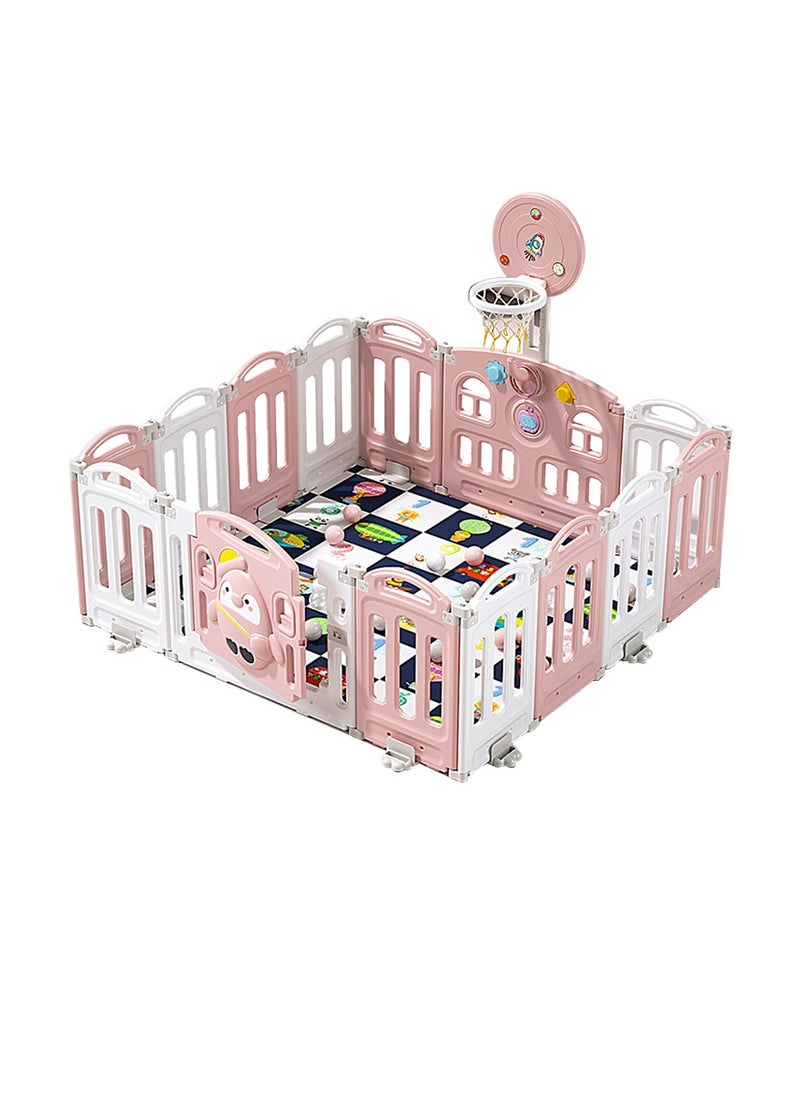MaBaby 14-Panel Baby Play Yards with Lock Door & Anti-Slip Rubber Bases, Foldable Playpen for Babies and Toddlers, Adjustable Shape Baby Fence, Safety Play Yard with Gate  - Image 1