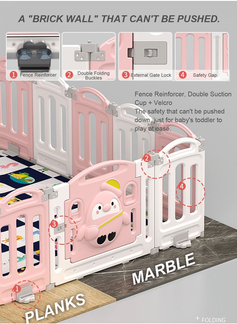 MaBaby 14-Panel Baby Play Yards with Lock Door & Anti-Slip Rubber Bases, Foldable Playpen for Babies and Toddlers, Adjustable Shape Baby Fence, Safety Play Yard with Gate  - Image 5